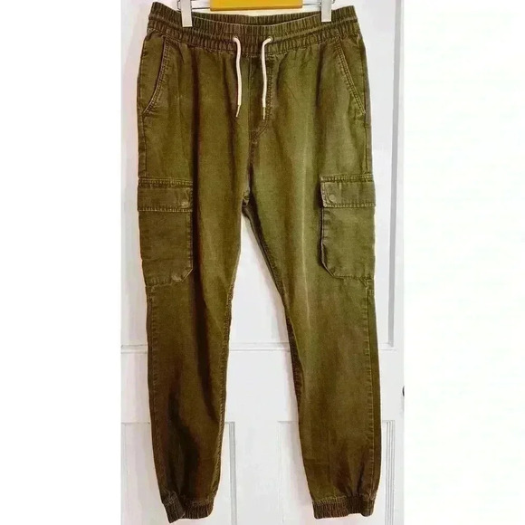 Men’s Dark Green H&M  Cargo Joggers with Elasticized Ankles Size 32 - Picture 1 of 8